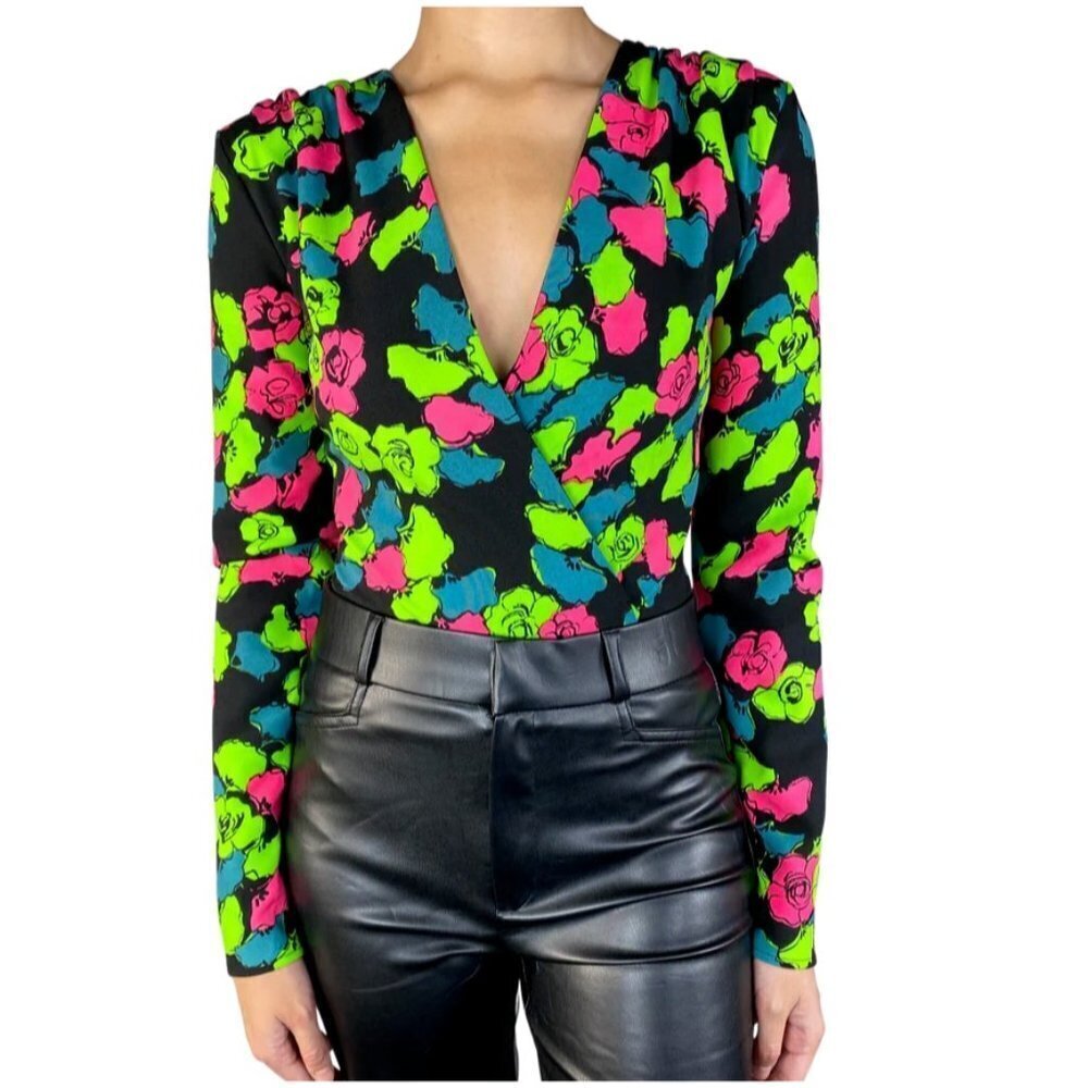 NWT Zara  Neon Colours Floral Long Sleeve Bodysuit XS